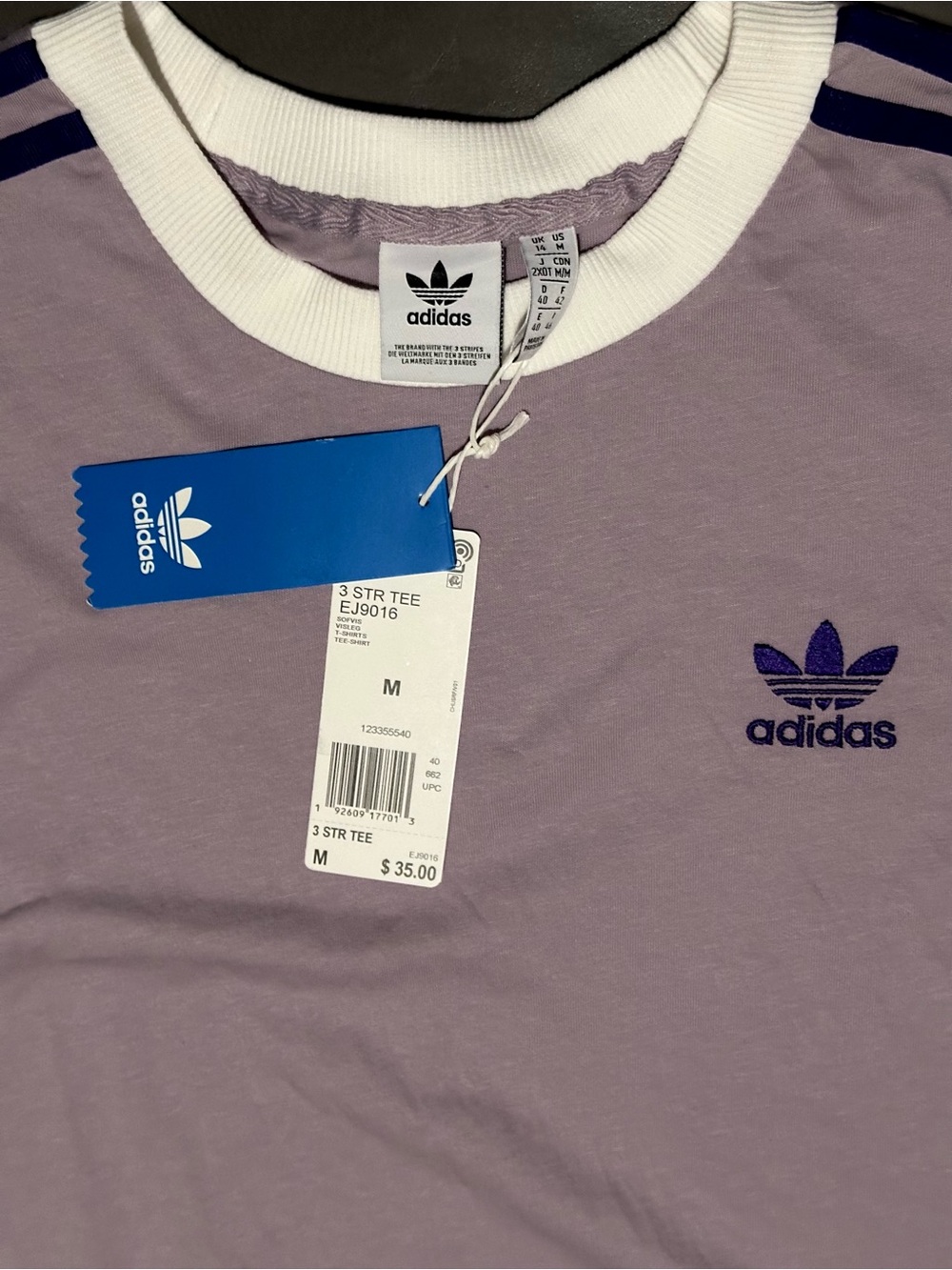 adidas Lavender Tee with Purple Trefoil and Stripe Detail w Tights Set - Picture 2 of 3